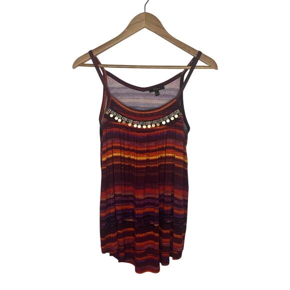 Cupio Women's Red Orange Multicolored Embellished Sleeveless Tank Top Size Small - Picture 2 of 7